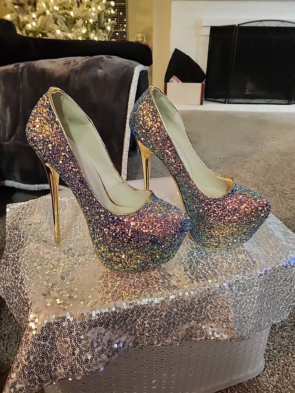 Women Mens Glitter Platform Stilettos Heels Cross Dresser  Size 6.5 Womens EU 37